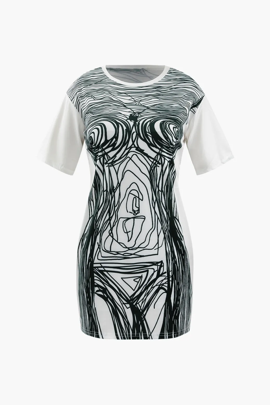 Best Abstract Line Print Short Sleeve Mini Dress Mini Dresses