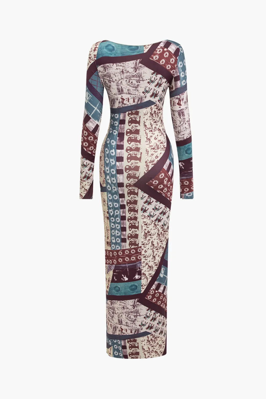 Cheap Abstract Patchwork Printed Long Sleeve Maxi Dress Long Sleeve Dresses | Maxi Dresses