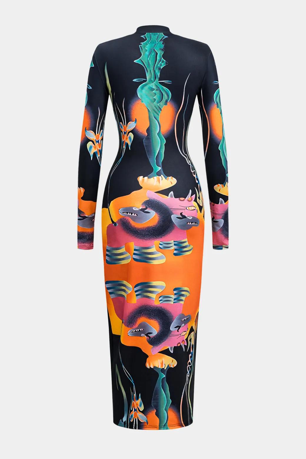 Store Abstract Print Long Sleeve Bodycon Midi Dress Long Sleeve Dresses | Midi Dresses