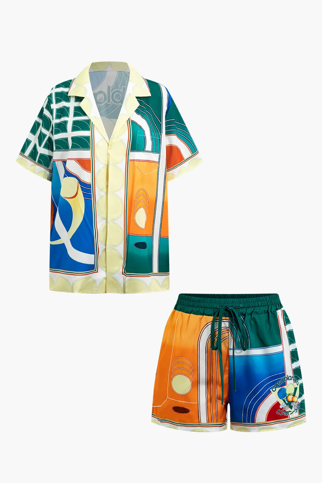 Cheap Abstract Print Shirt And Shorts Set Short Sets | Vacation Sets