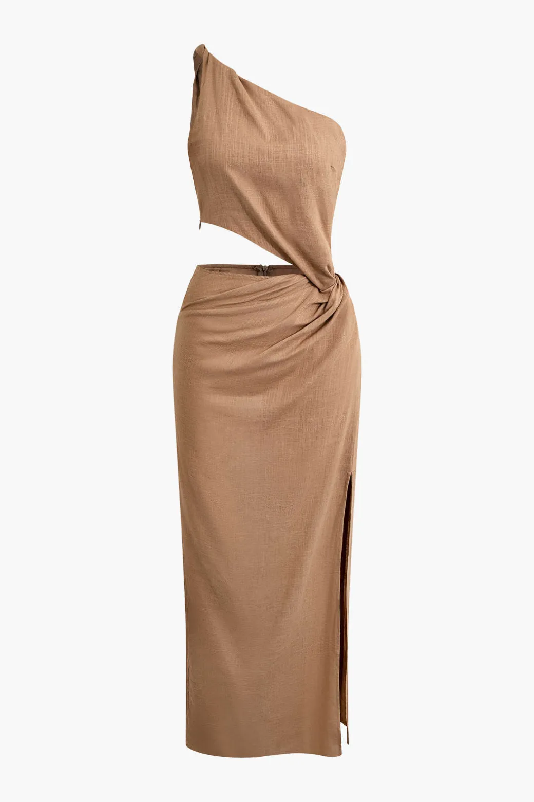 Clearance Asymmetric Cut Out Ruched Twist Slit Maxi Dress Maxi Dresses