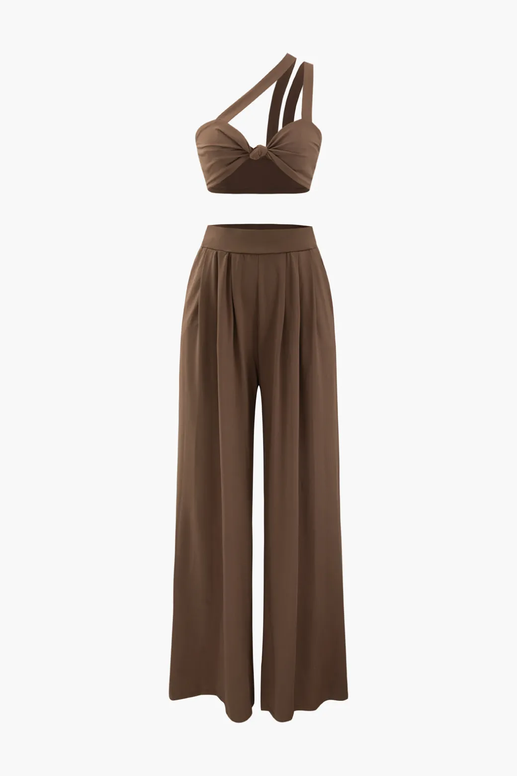 Shop Asymmetric Knotted Cami Top And Pleated Pants Set Pant Sets