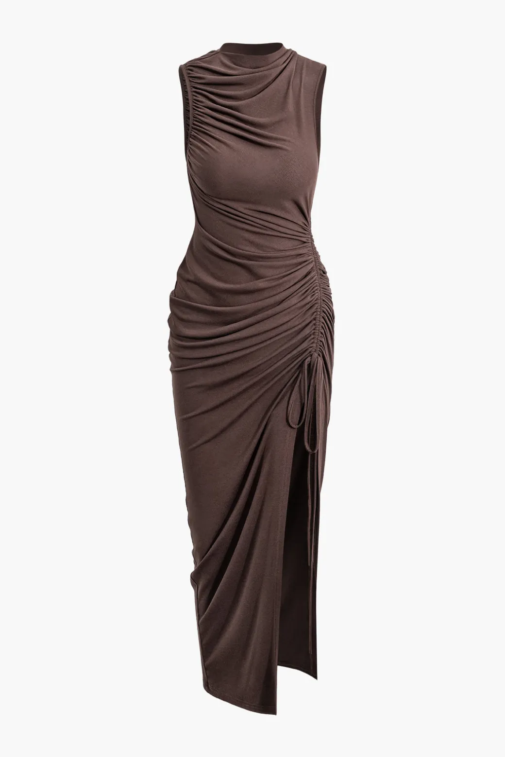 Outlet Asymmetric Ruched Drawstring Slit Sleeveless Maxi Dress Maxi Dresses