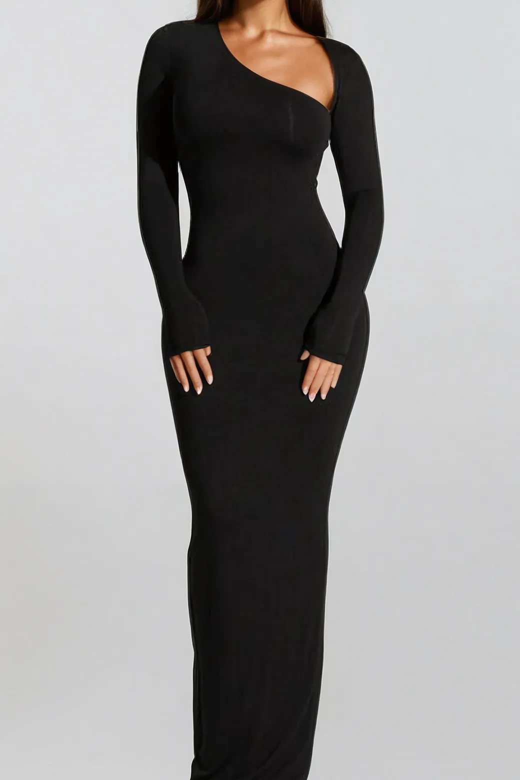 Best Asymmetrical Neck Slit Maxi Dress Long Sleeve Dresses | Maxi Dresses