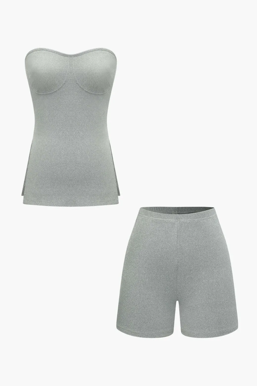 Clearance Basic Solid Knit Split Strapless Top And Shorts Set Short Sets | Vacation Sets