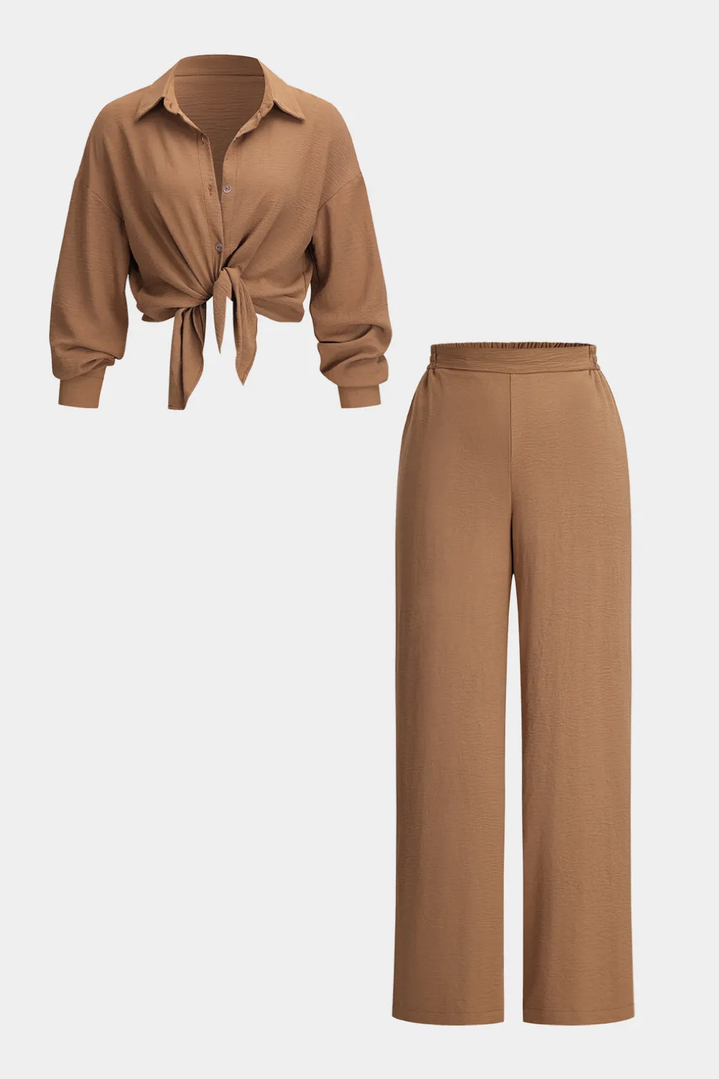 Shop Button Long Sleeve Shirt And Wide Leg Trousers Set Pant Sets