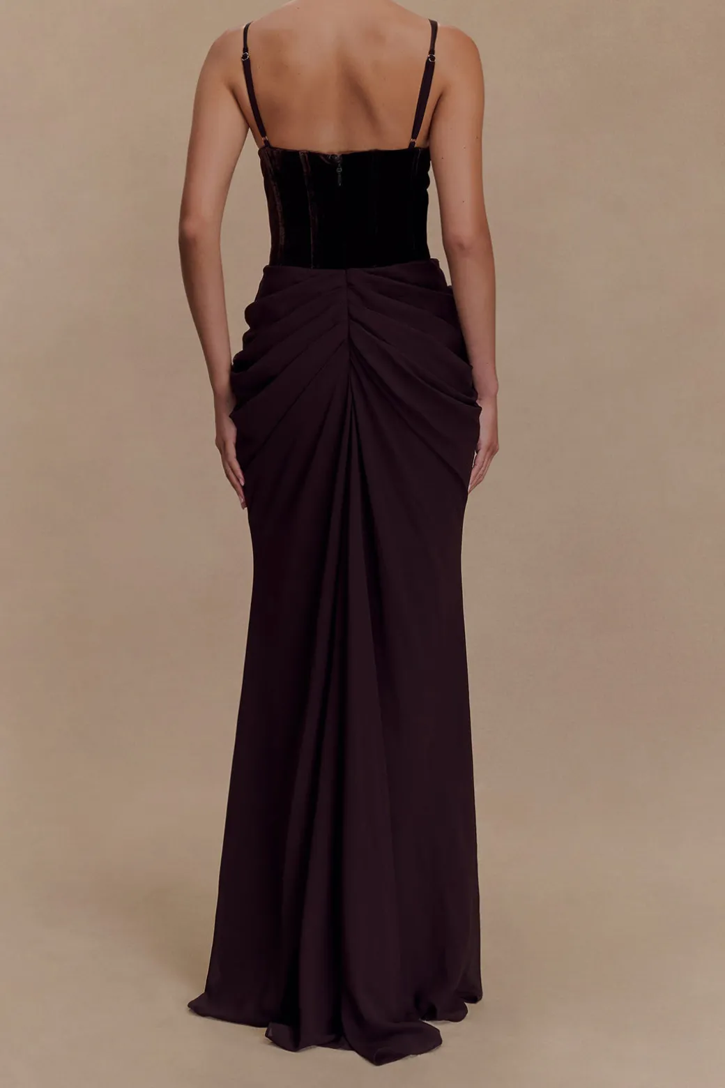 Outlet Chiffon Velvet Patchwork Ruched V-Neck Sleeveless Maxi Dress Maxi Dresses