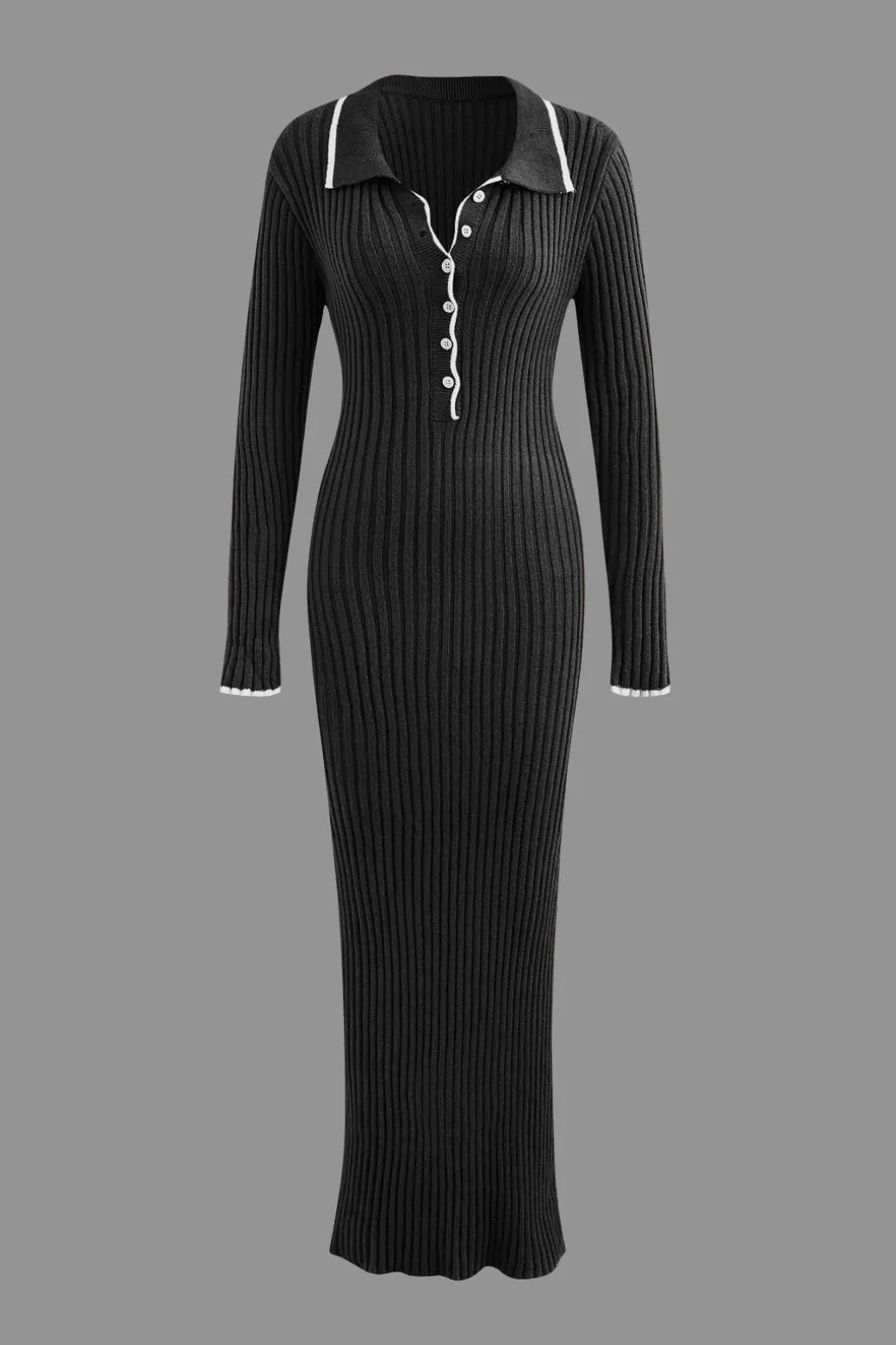 Best Sale Collar Button Long Sleeve Knit Maxi Dress Long Sleeve Dresses | Knit Dresses