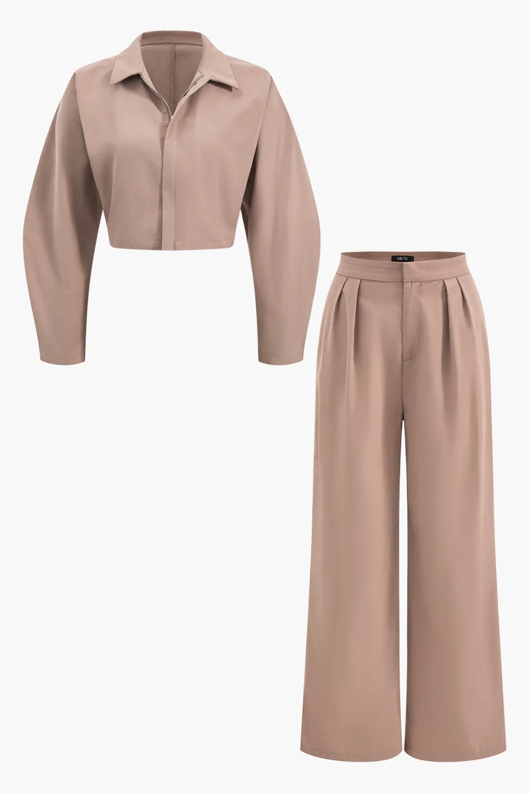 Discount Collar Long Sleeve Crop Top And Trousers Set Pant Sets