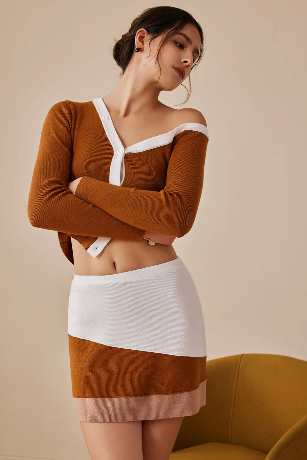 Clearance Color Block Knit Mini Skirt Skirts