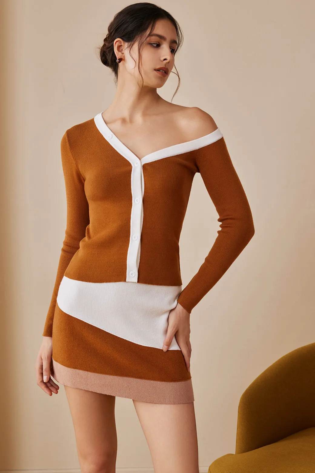 Clearance Color Block Knit Mini Skirt Skirts