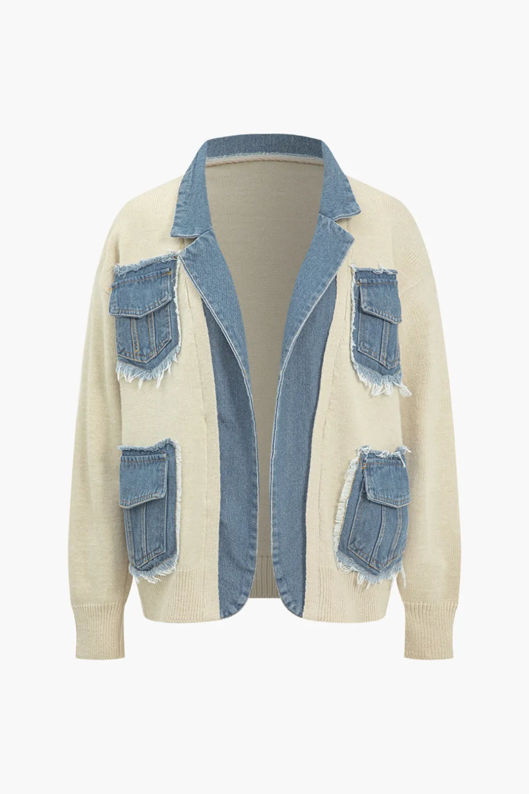 Clearance Color Block Patchwork Denim Sweater Cardigan Outerwear | Outerwear