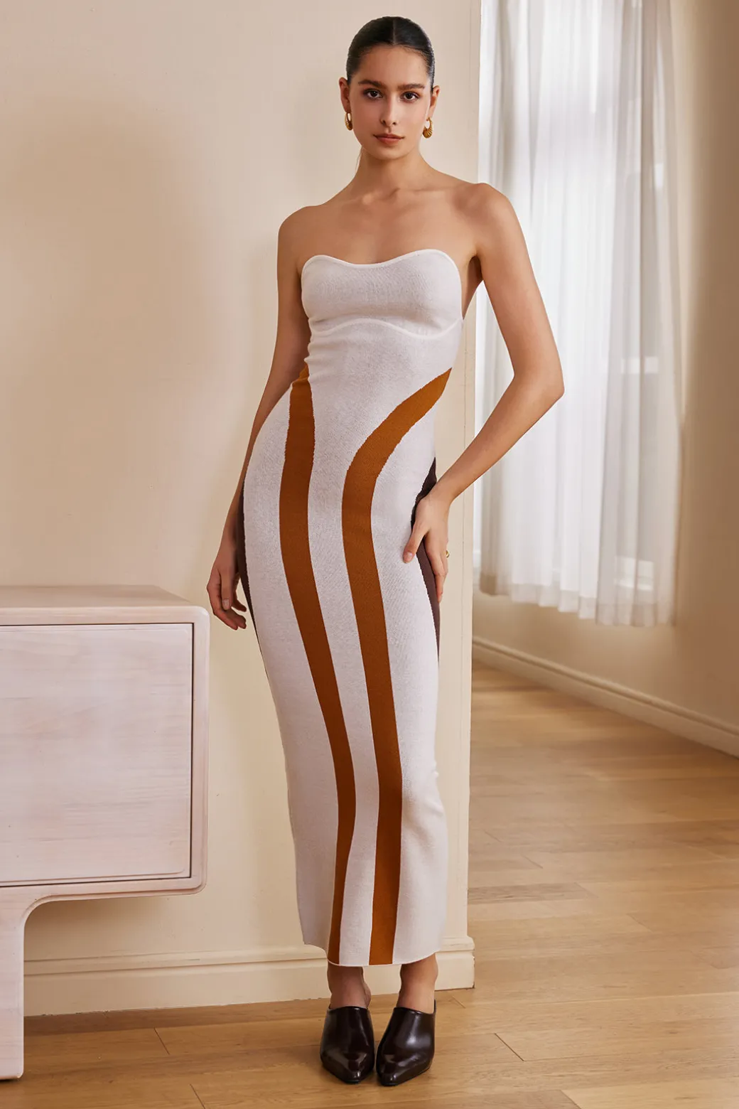 New Color Block Print Knit Slip Maxi Dress Knit Dresses