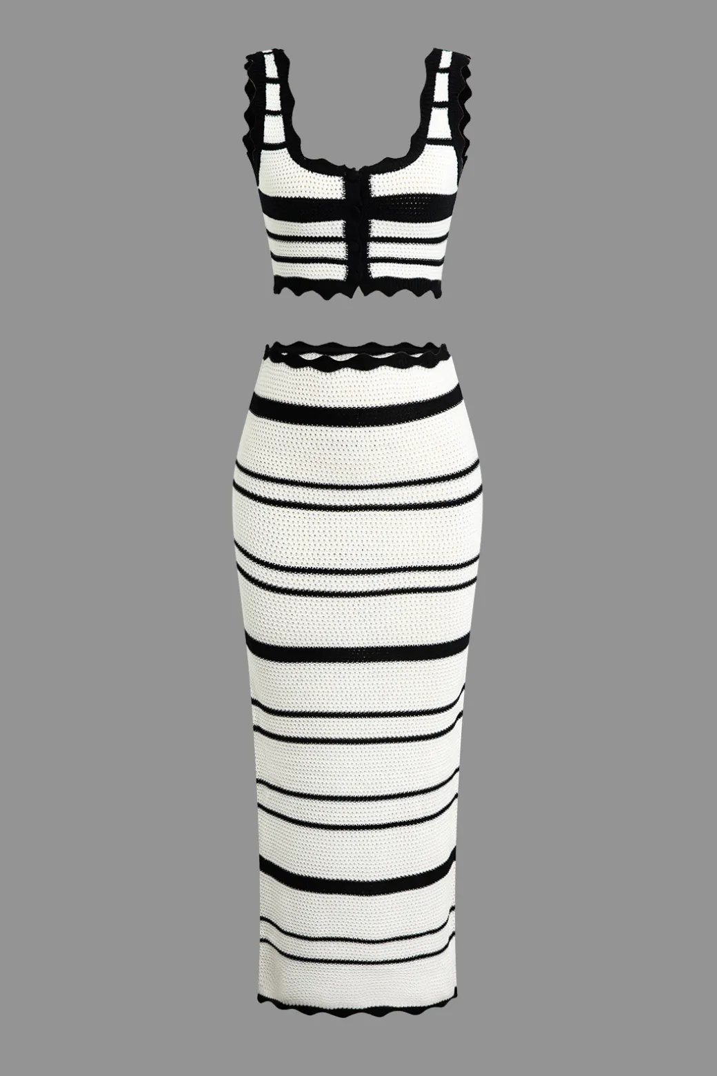 New Color Block Stripe Knit Cami Top And Skirt Set Knitwear | Vacation Sets
