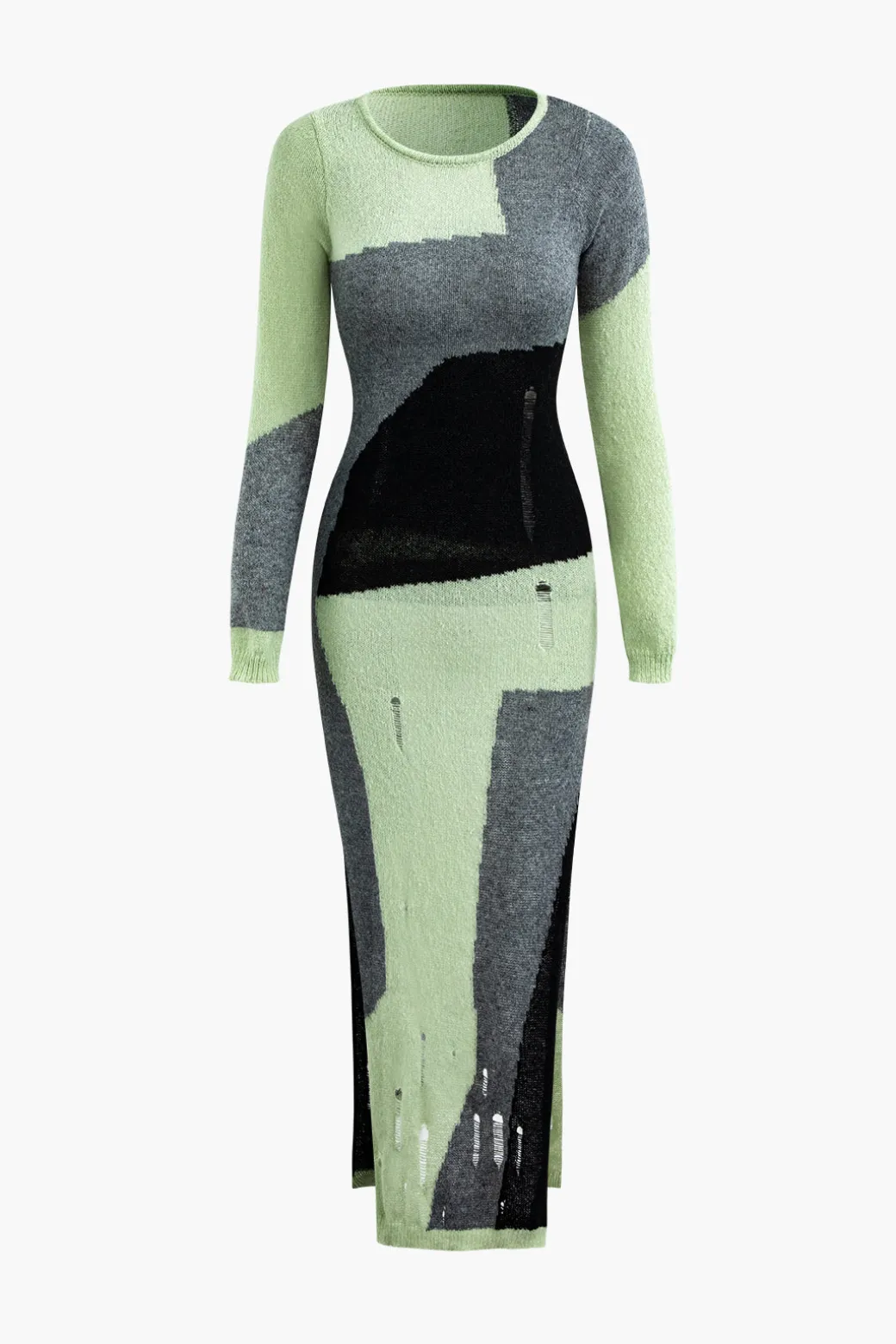 Online Colorblock Knit Destroyed Slit Midi Dress Long Sleeve Dresses | Knitwear