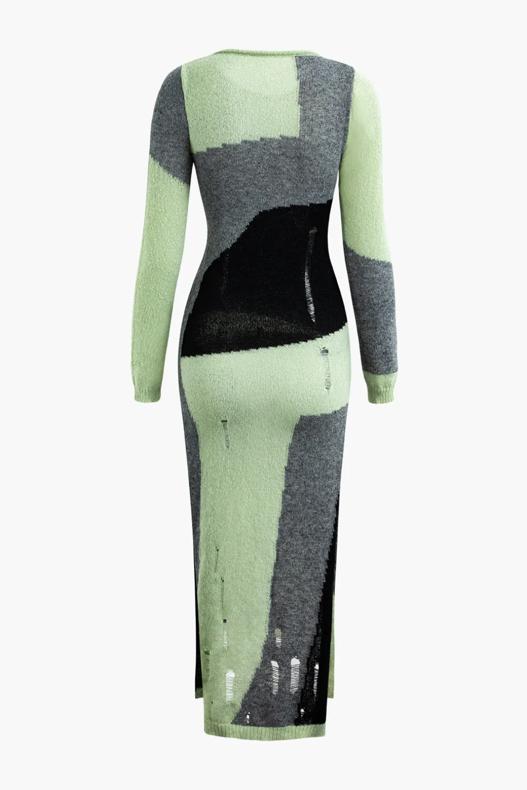 Online Colorblock Knit Destroyed Slit Midi Dress Long Sleeve Dresses | Knitwear