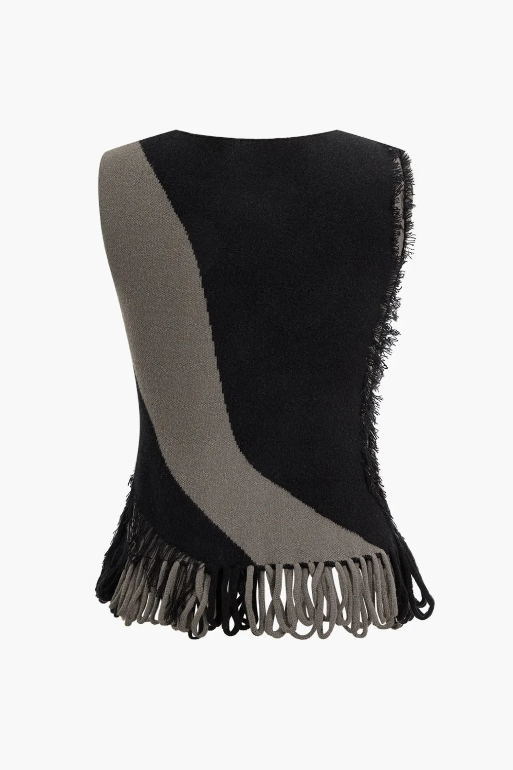 Best Contrast Fringe Sweater Tank Top Knitwear | Knit Tops