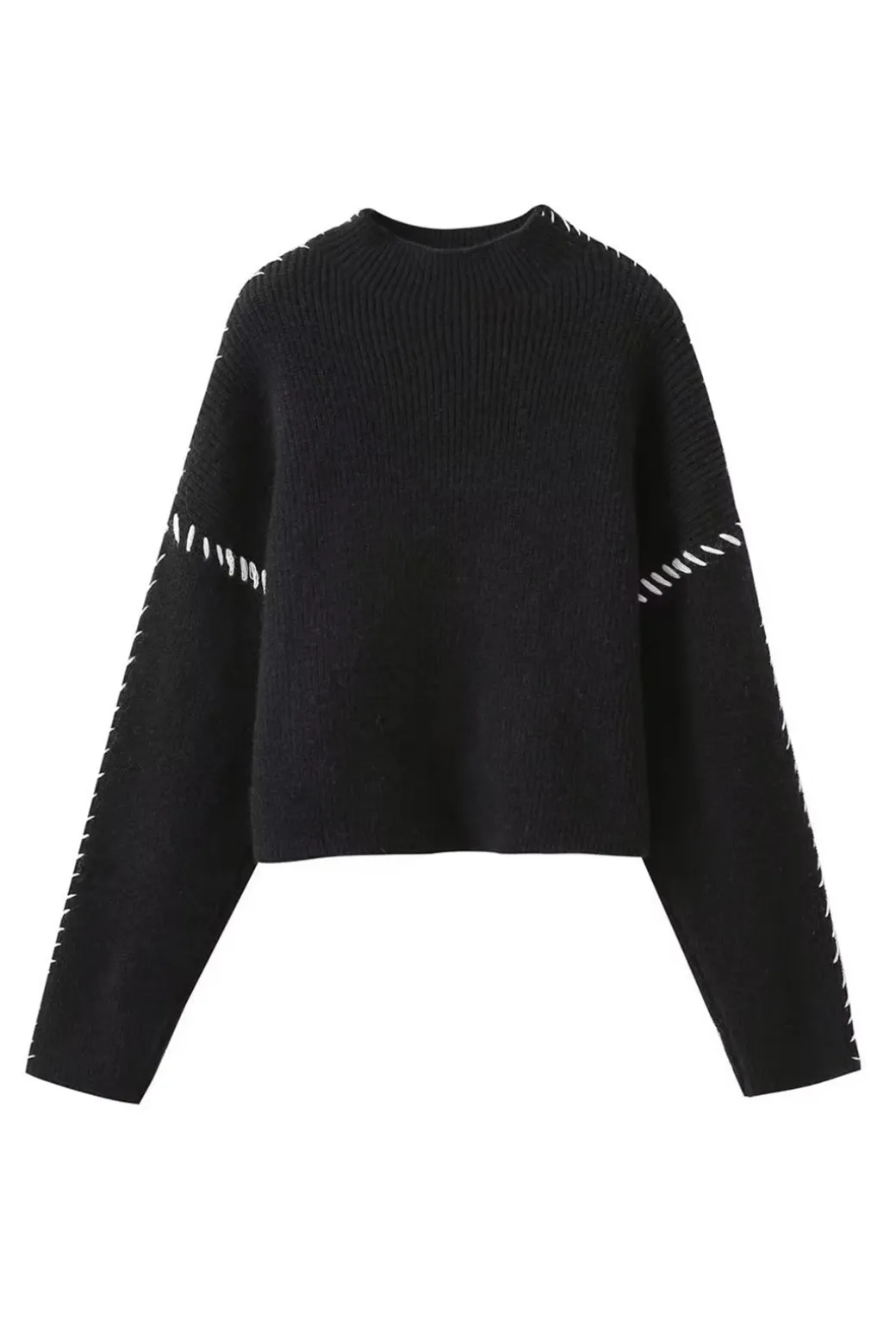 Store Contrast Whipstitching Turtleneck Long Sleeve Sweater Knitwear | Knit Tops