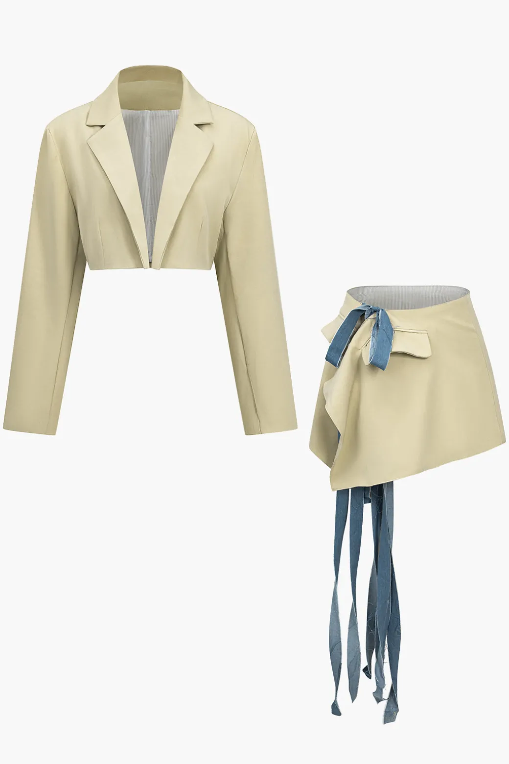 Shop Crop Blazer And Asymmetrical Tie-Wrap Skirt Set Skirt Sets | Blazers