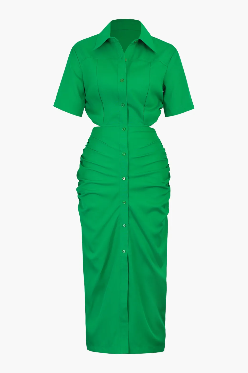 Cheap Cut Out Ruched Midi Shirt Dress Midi Dresses