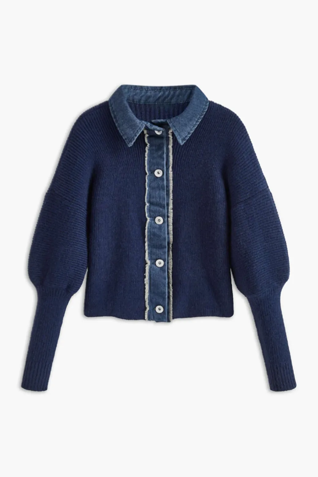 Best Sale Denim Contrast Button-Up Sweater Cardigan Knitwear | Knit Tops