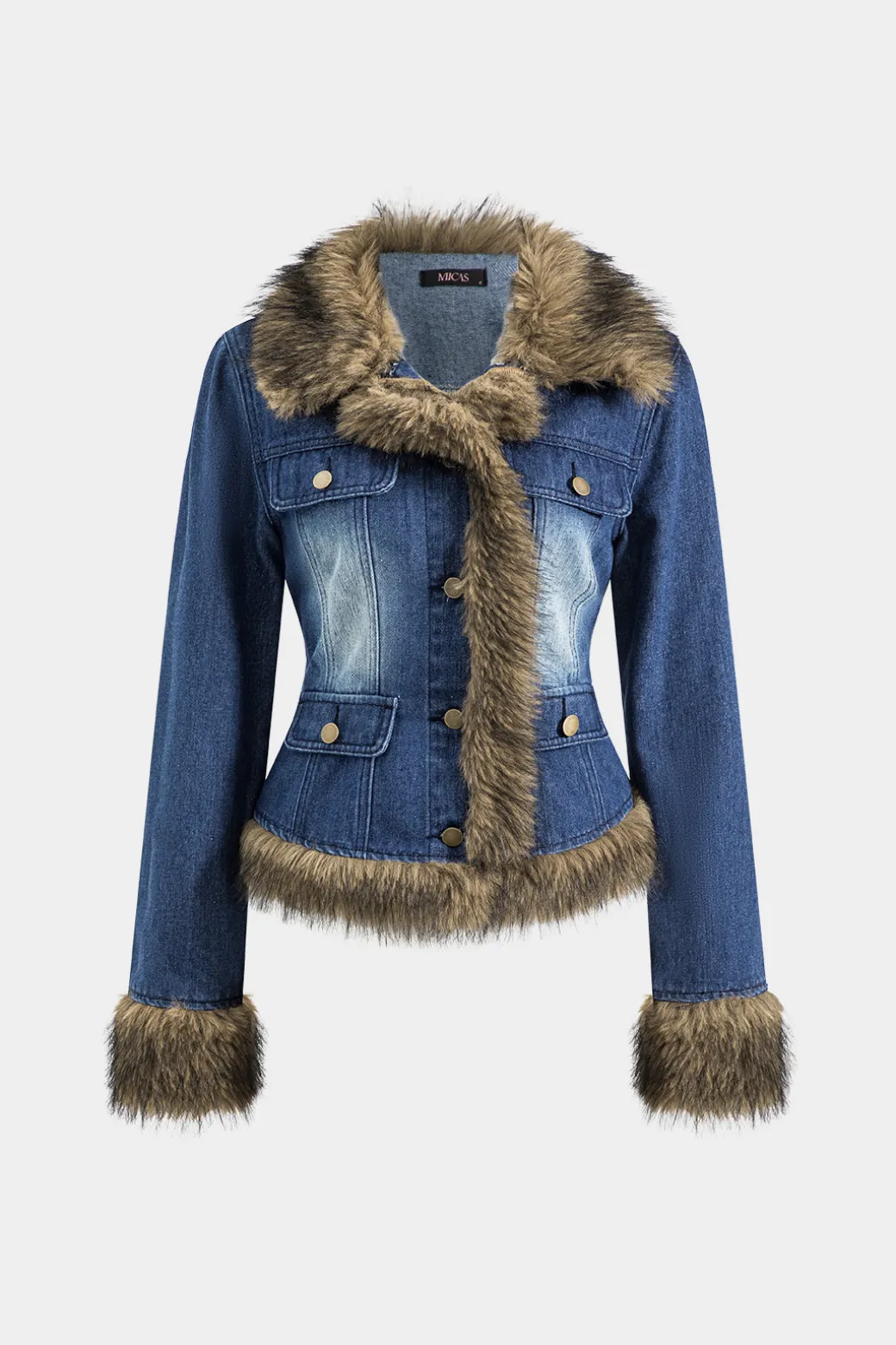 Best Denim Faux Fur Patchwork Jacket Outerwear | Outerwear