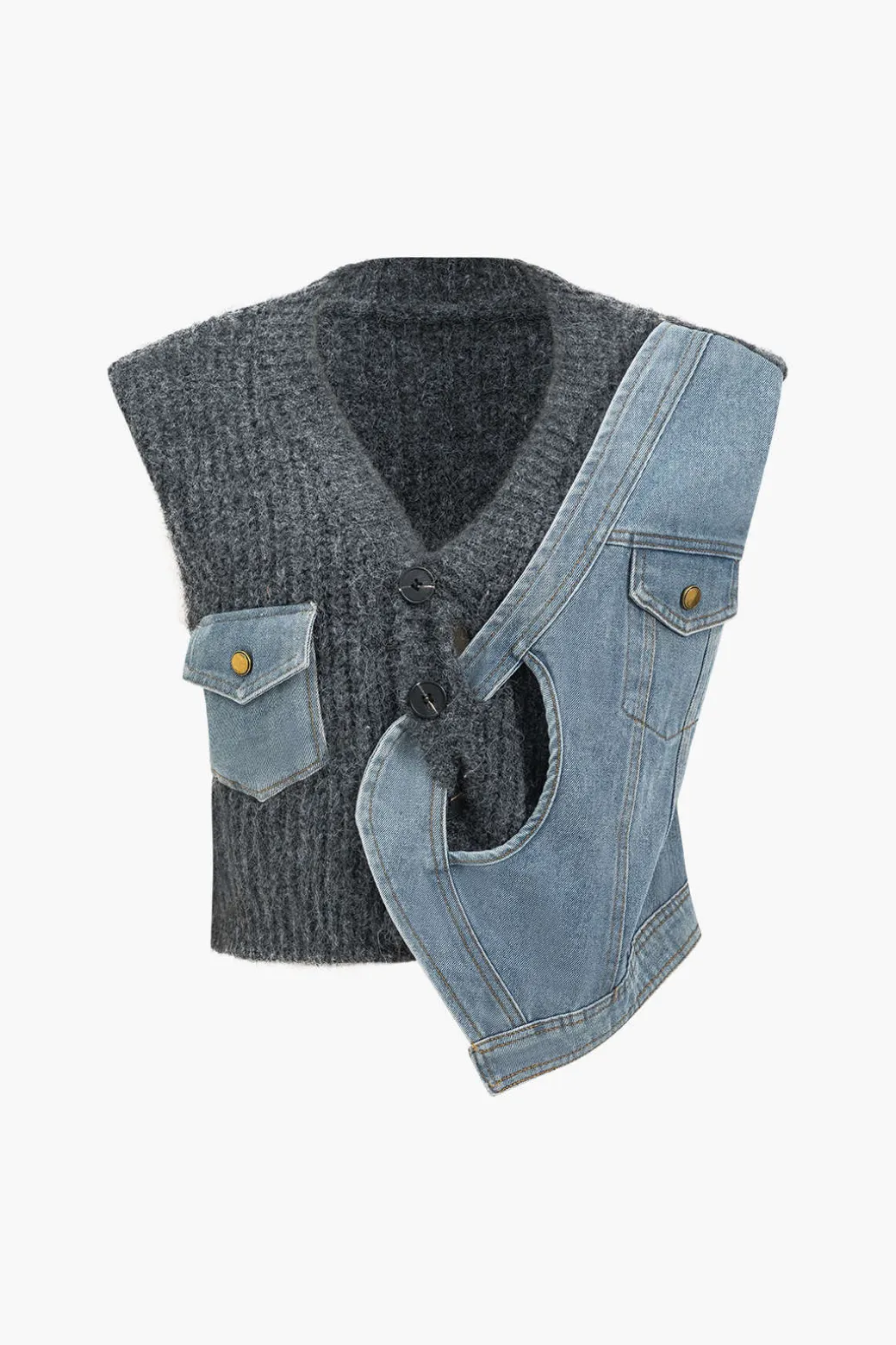 Cheap Denim Patchwork Asymmetrical Sweater Vest Knitwear | Knit Tops