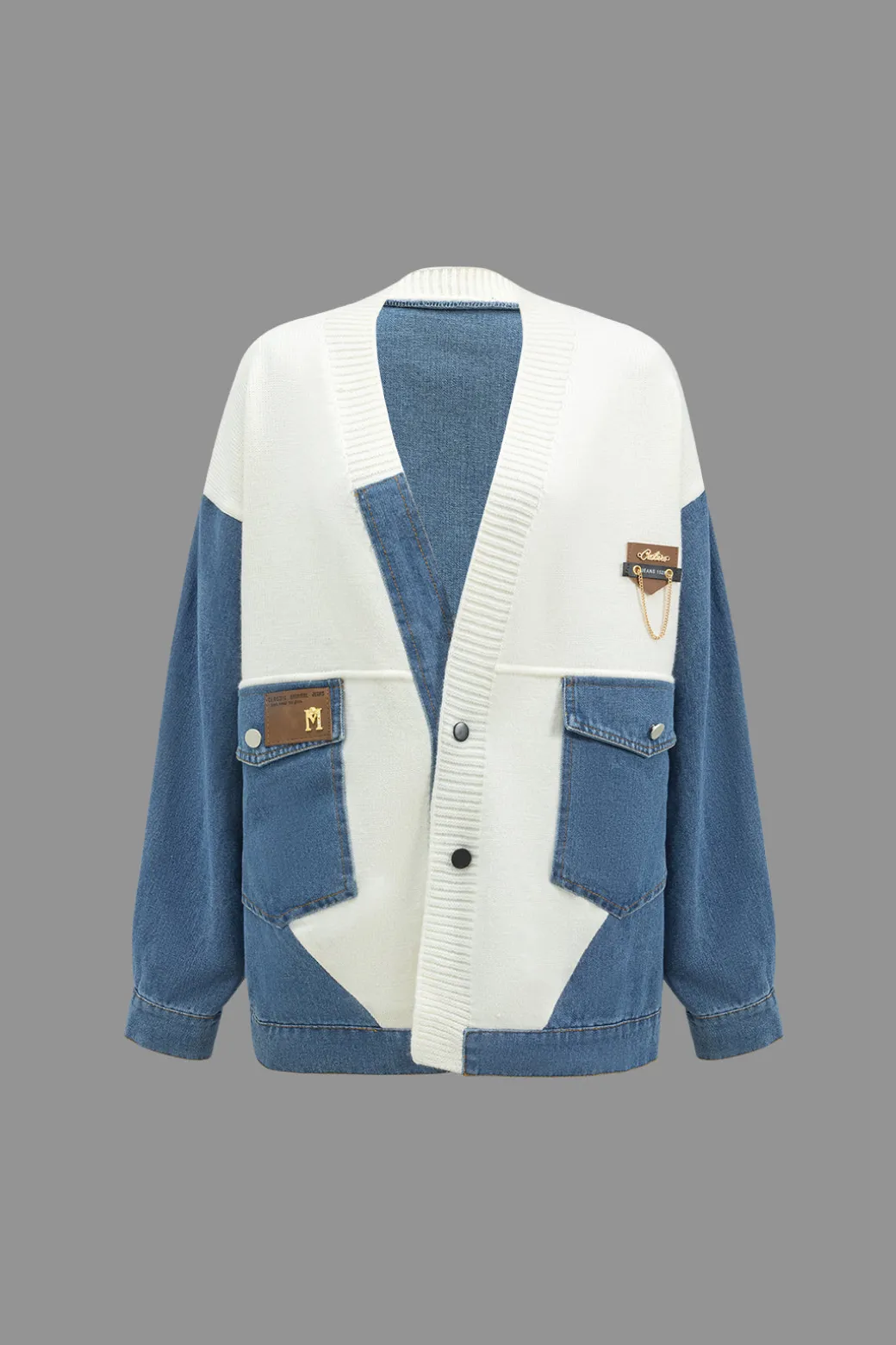 Shop Denim Patchwork Pocket Sweater Cardigan Outerwear | Outerwear