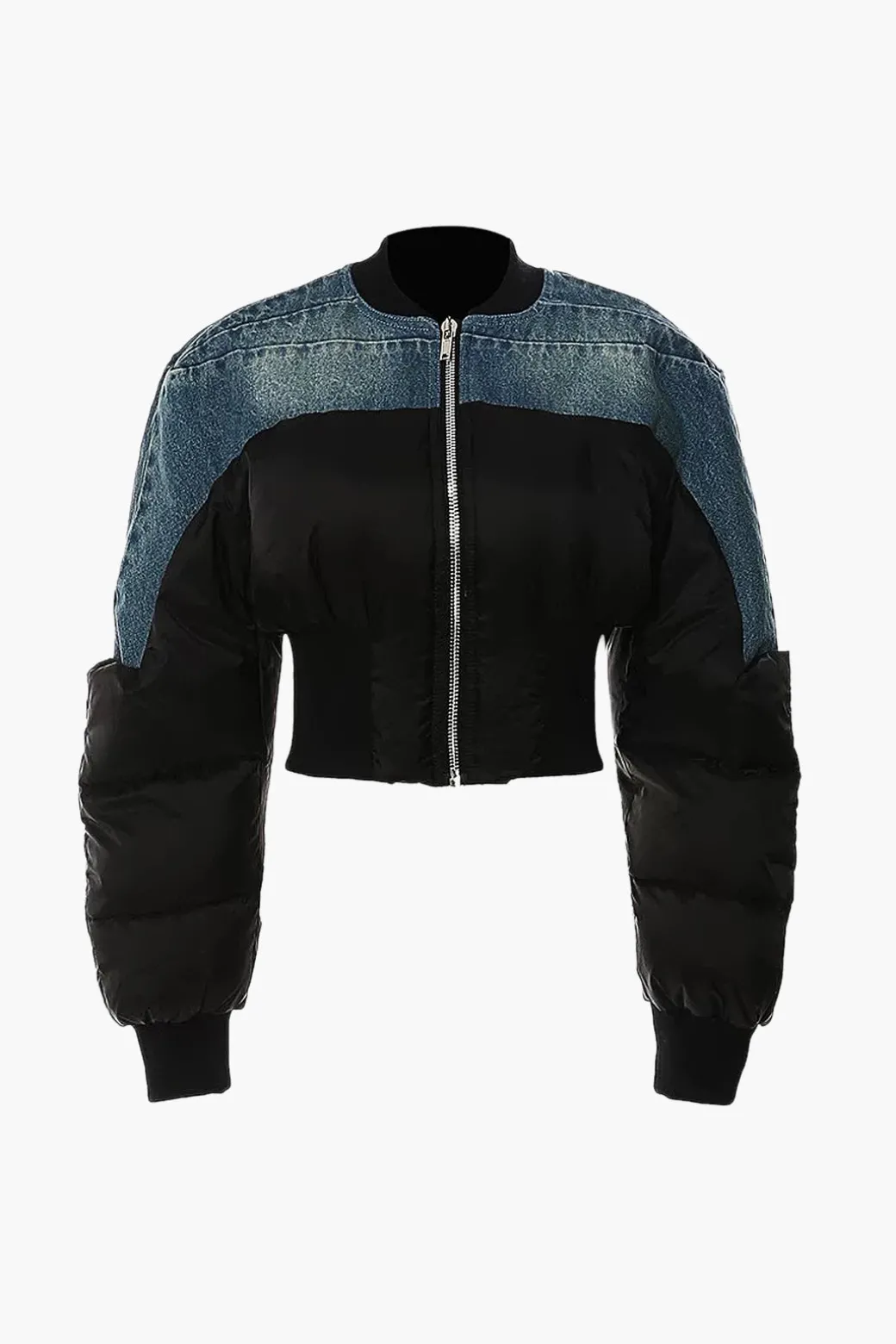 Best Denim Patchwork Zipper Detail Jacket Outerwear | Outerwear