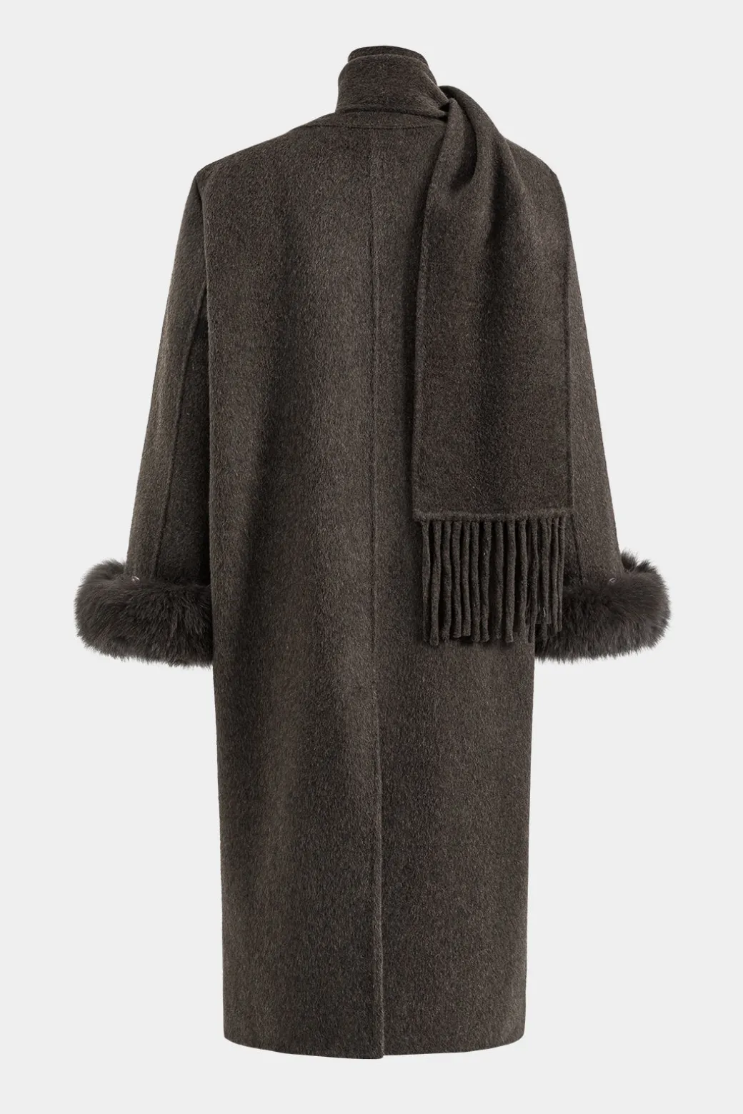 Store Faux Fur Button Pocket Long-Sleeve Coat With Scarf Outerwear | Outerwear