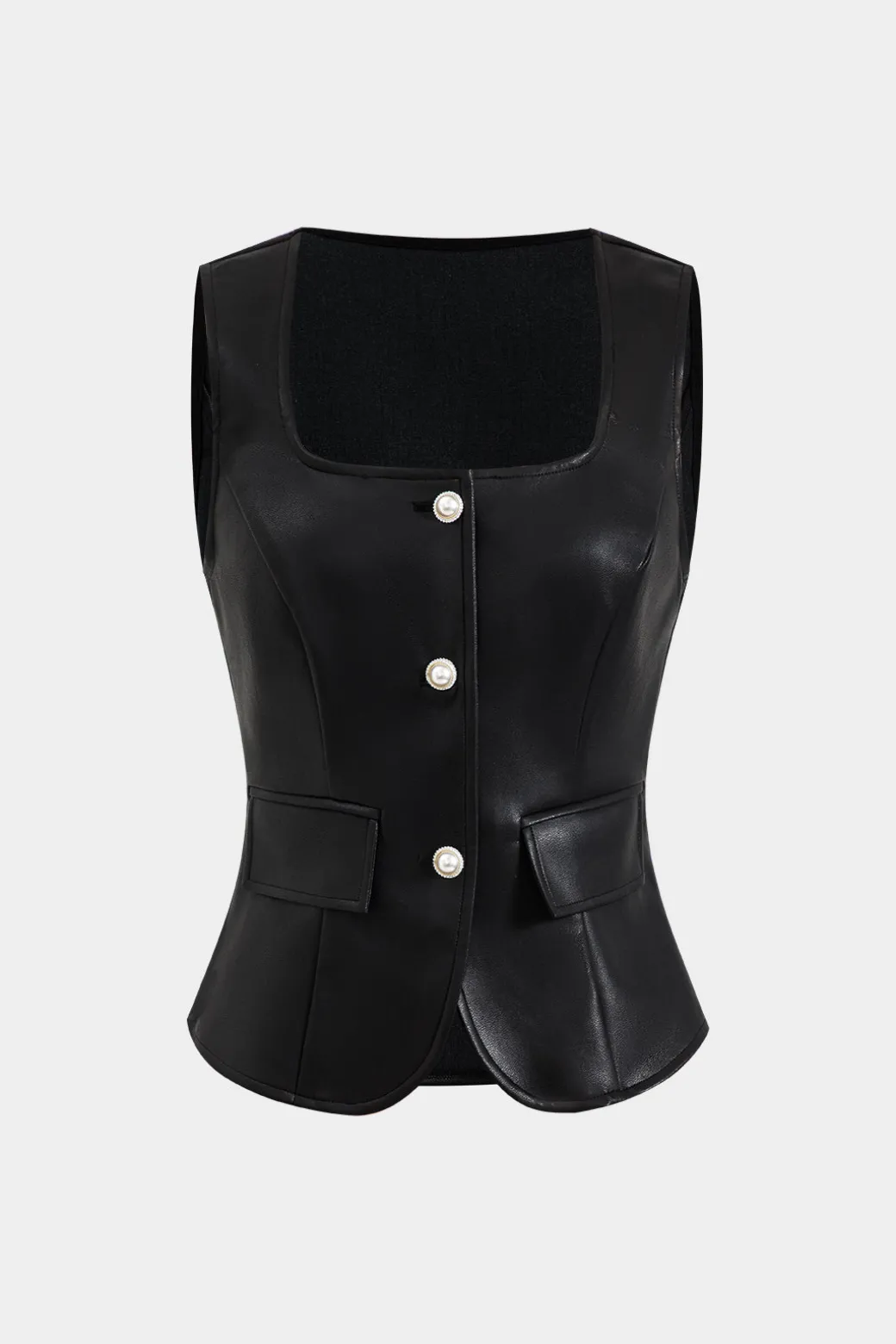 New Faux Leather Button Tank Top Tank Tops & Cami