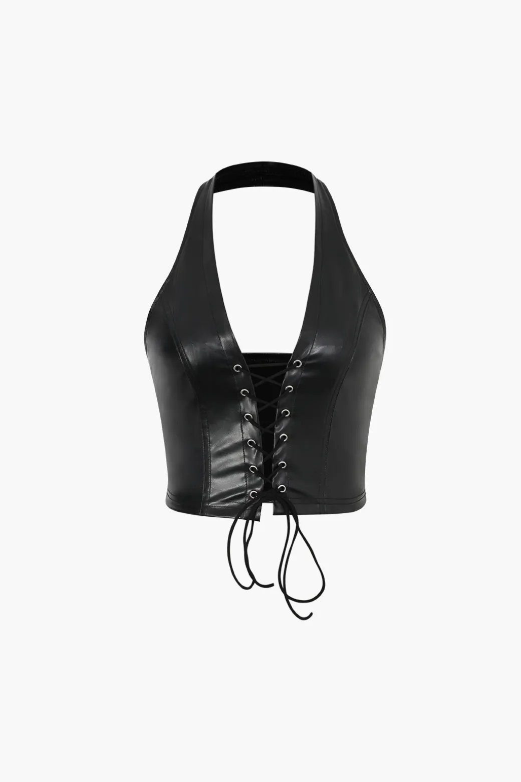 New Faux Leather Halter Lace-Up Top Tank Tops & Cami