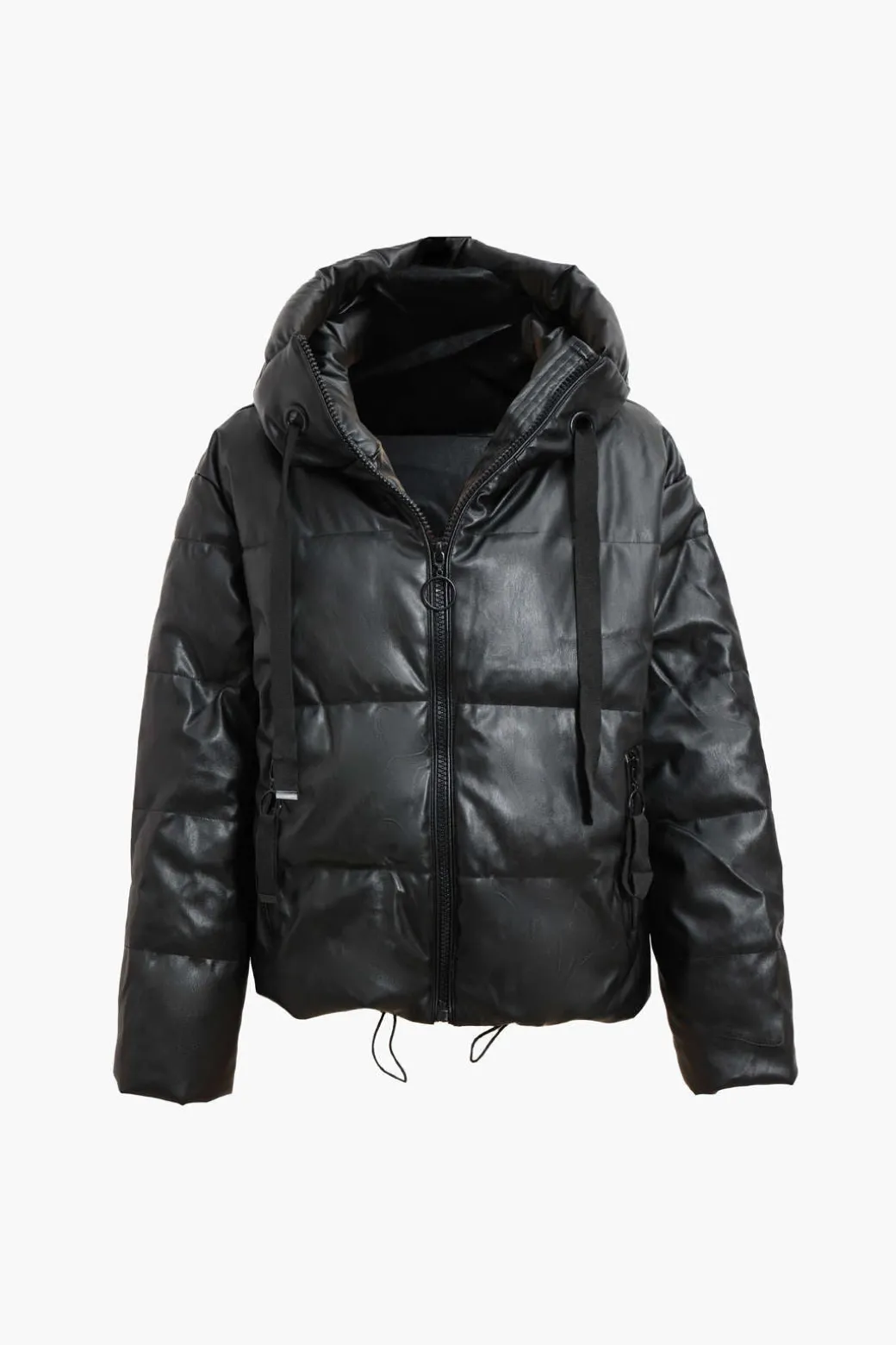 Best Faux Leather Hooded Puffer Jacket Outerwear | Outerwear