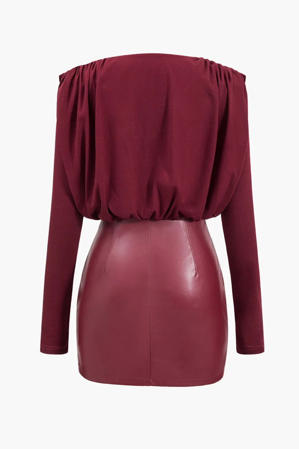 Clearance Faux Leather Patchwork Long Sleeve Draped Cowl Neck Mini Dress Long Sleeve Dresses | Mini Dresses