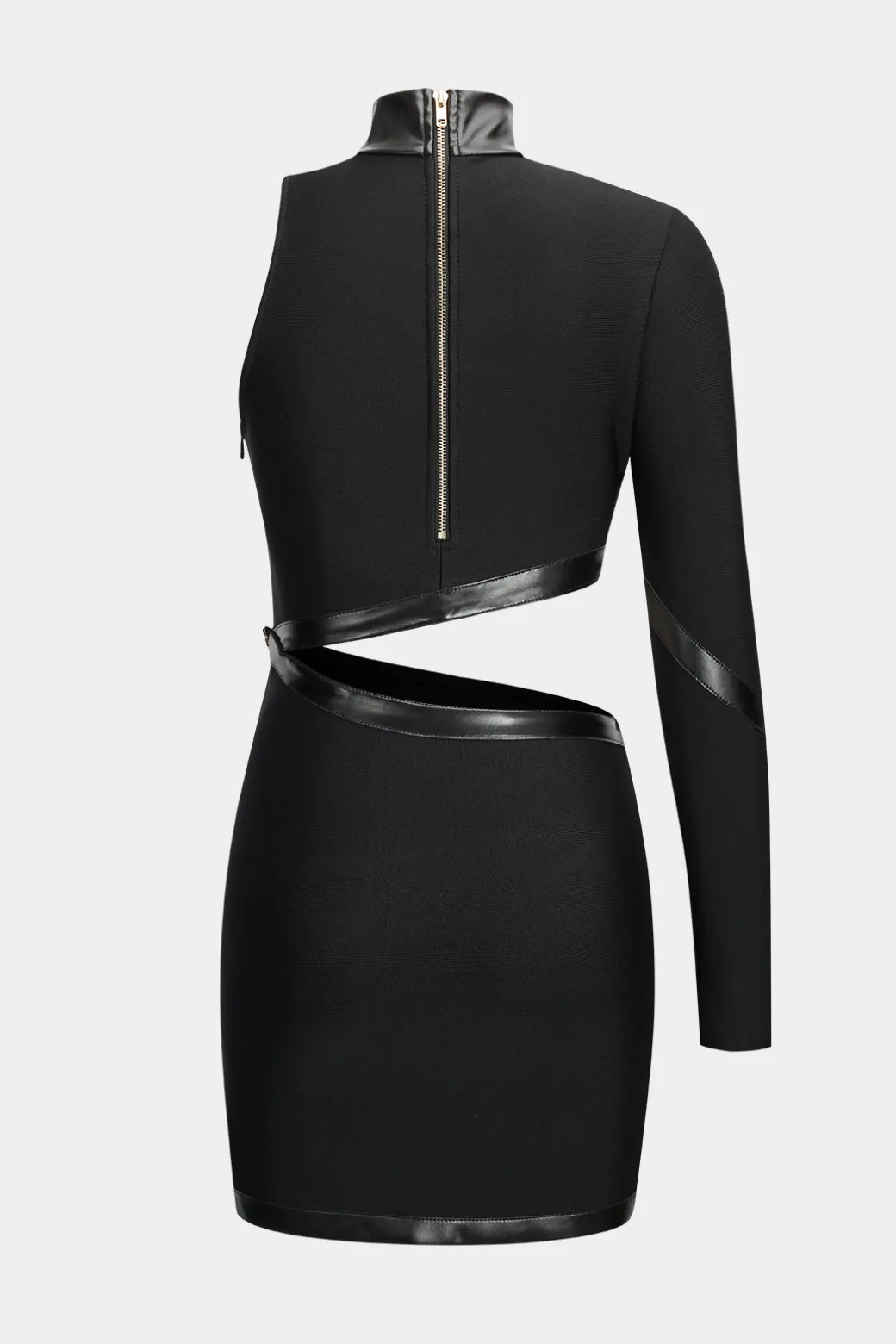 Flash Sale Faux Leather Patchwork Long Sleeve One Shoulder Cut Out Mini Dress Mini Dresses | Long Sleeve Dresses