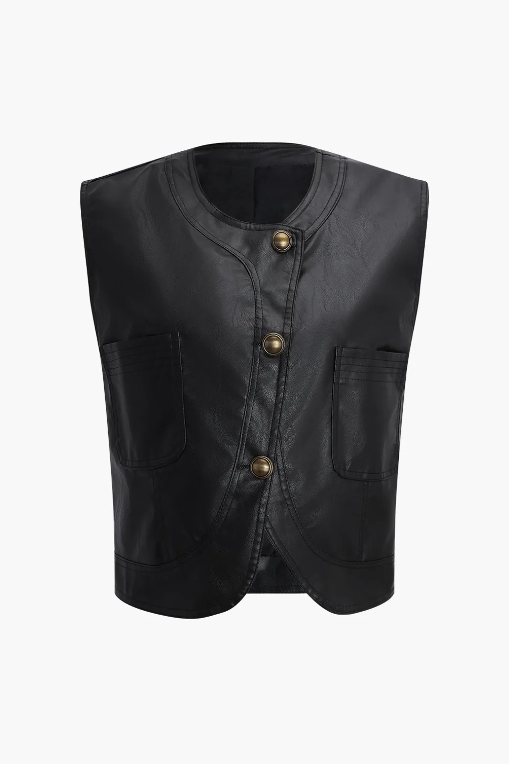 Cheap Faux Leather Vest With Pocket And Button Outerwear | Outerwear