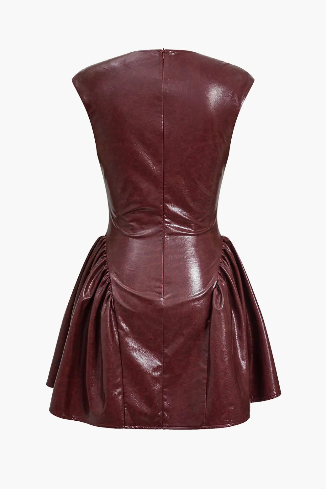 Cheap Faux Leather V-neck Ruched Mini Dress Mini Dresses