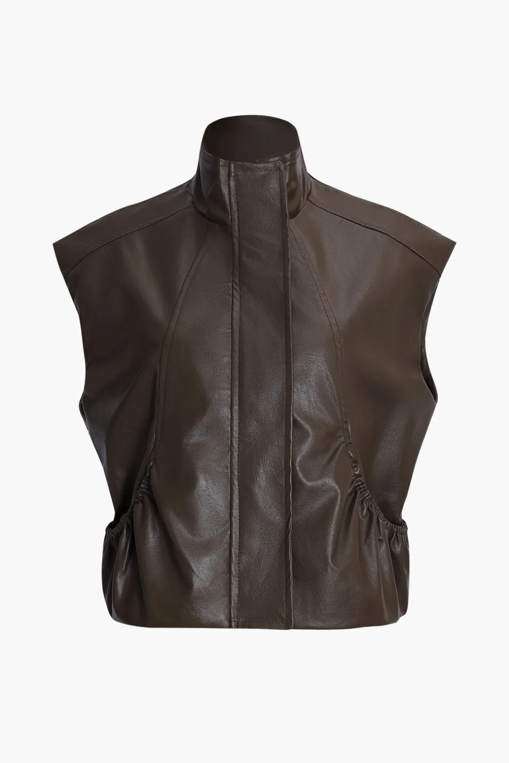 Store Faux Leather Zipper Detail Pocket Vest Outerwear | Outerwear