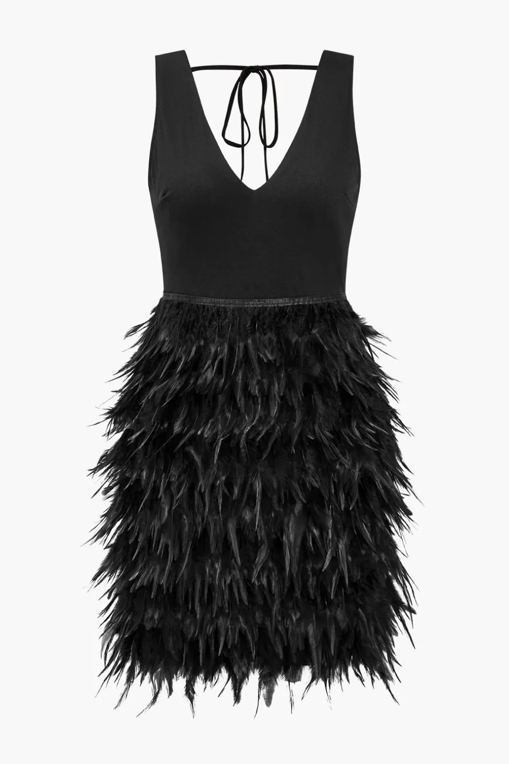 Cheap Feather V-Neck Tie-Up Sleeveless Mini Dress Mini Dresses