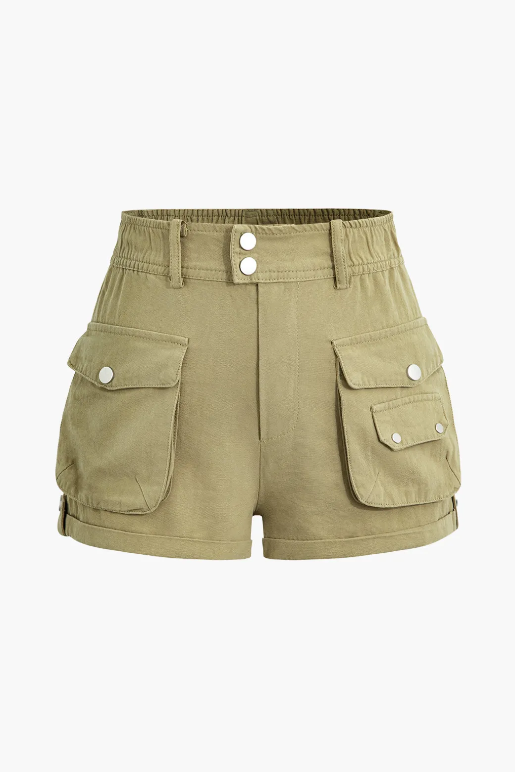 Cheap Flap Pocket High Waist Shorts Shorts