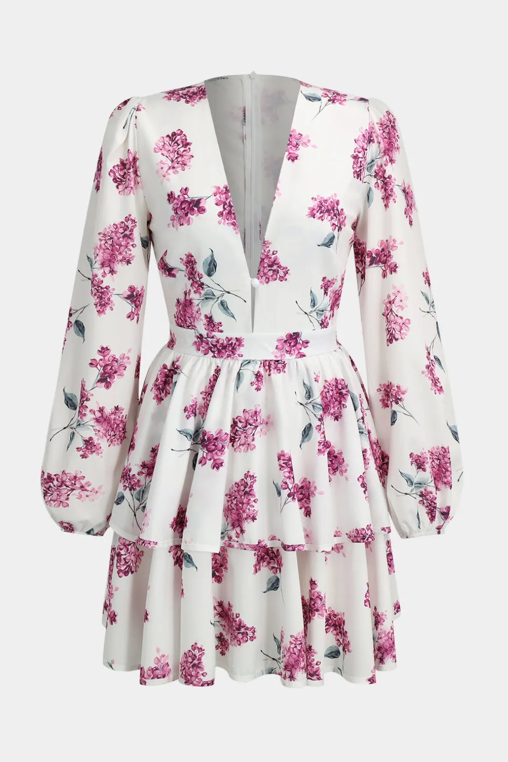 Best Sale Floral Print Ruffle V-Neck Long Sleeve Mini Dress Long Sleeve Dresses | Mini Dresses