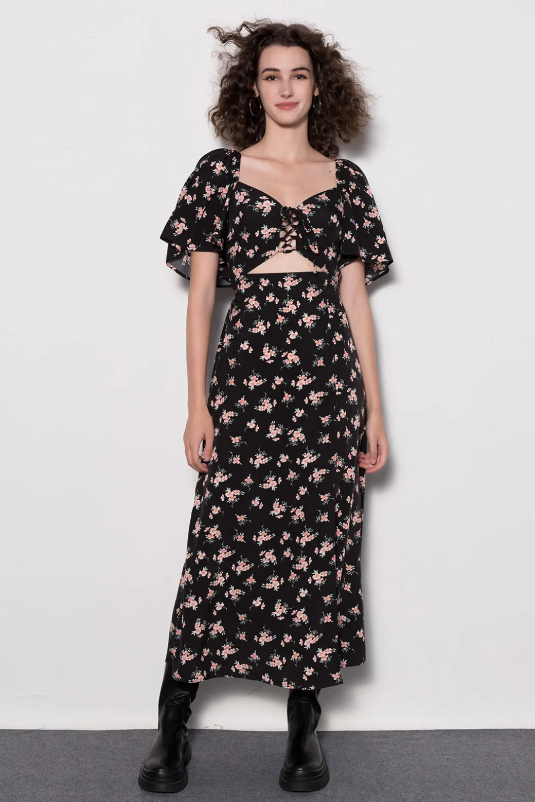 Outlet Floral Tie Front Midi Dress Maxi Dresses