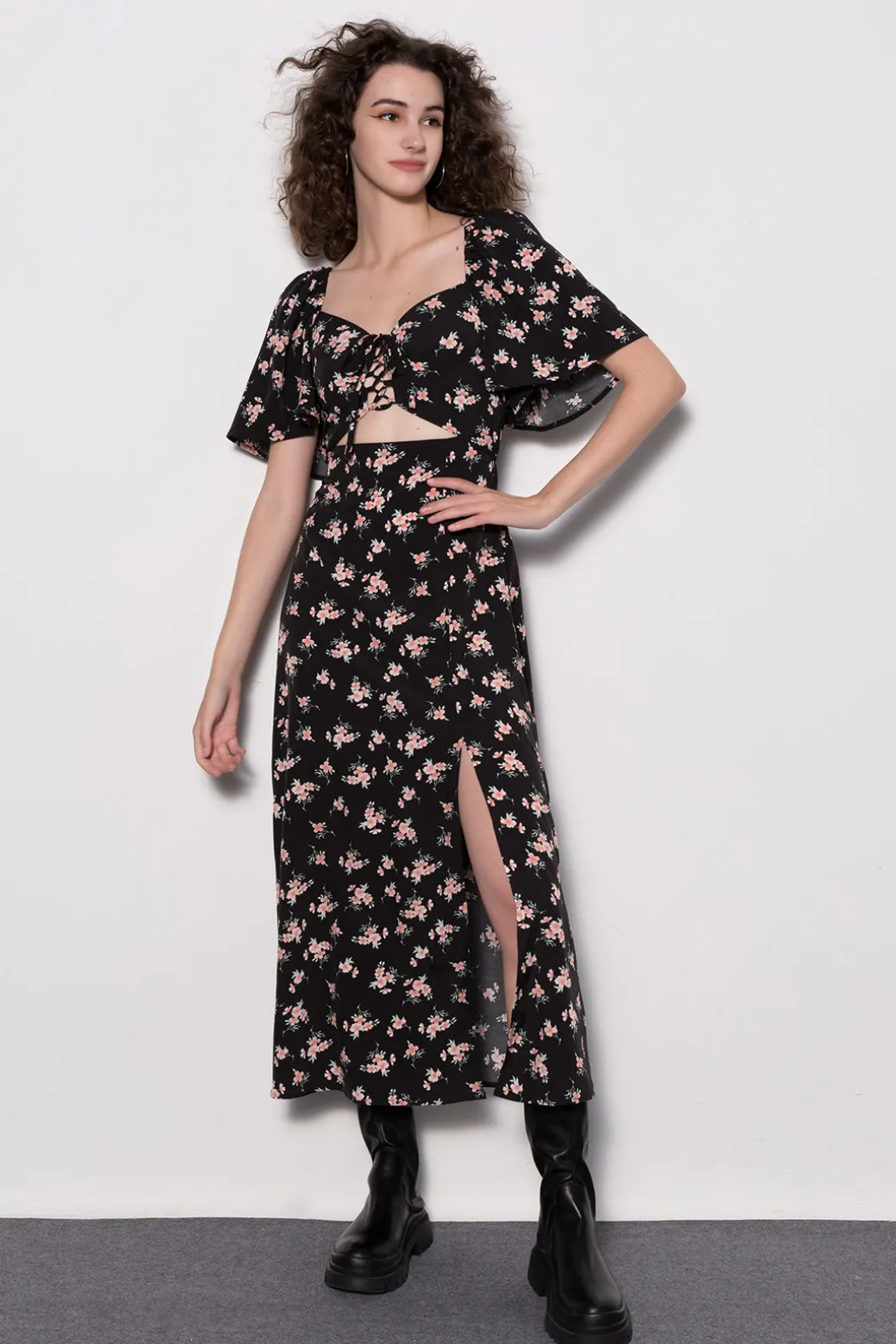 Outlet Floral Tie Front Midi Dress Maxi Dresses