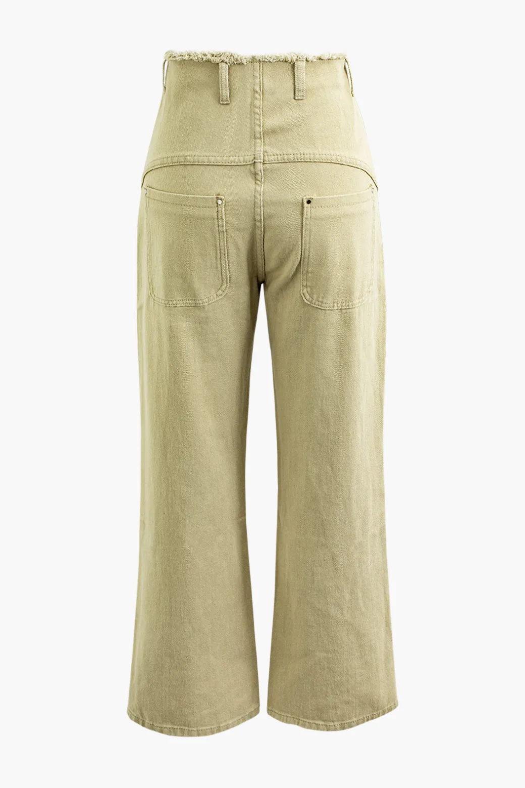 Cheap Frayed Waist Rivet Decor Straight Leg Pants Jeans