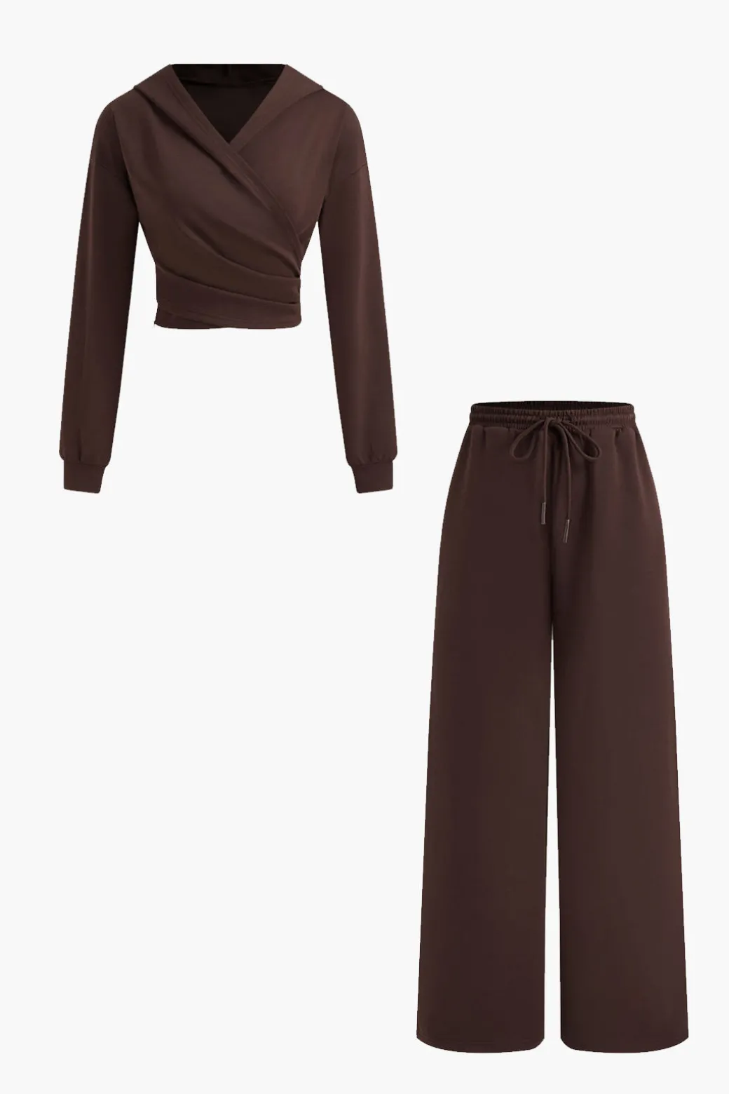 Fashion Hooded Ruched Cropped Top And Drawstring Straight Leg Pants Set Pant Sets