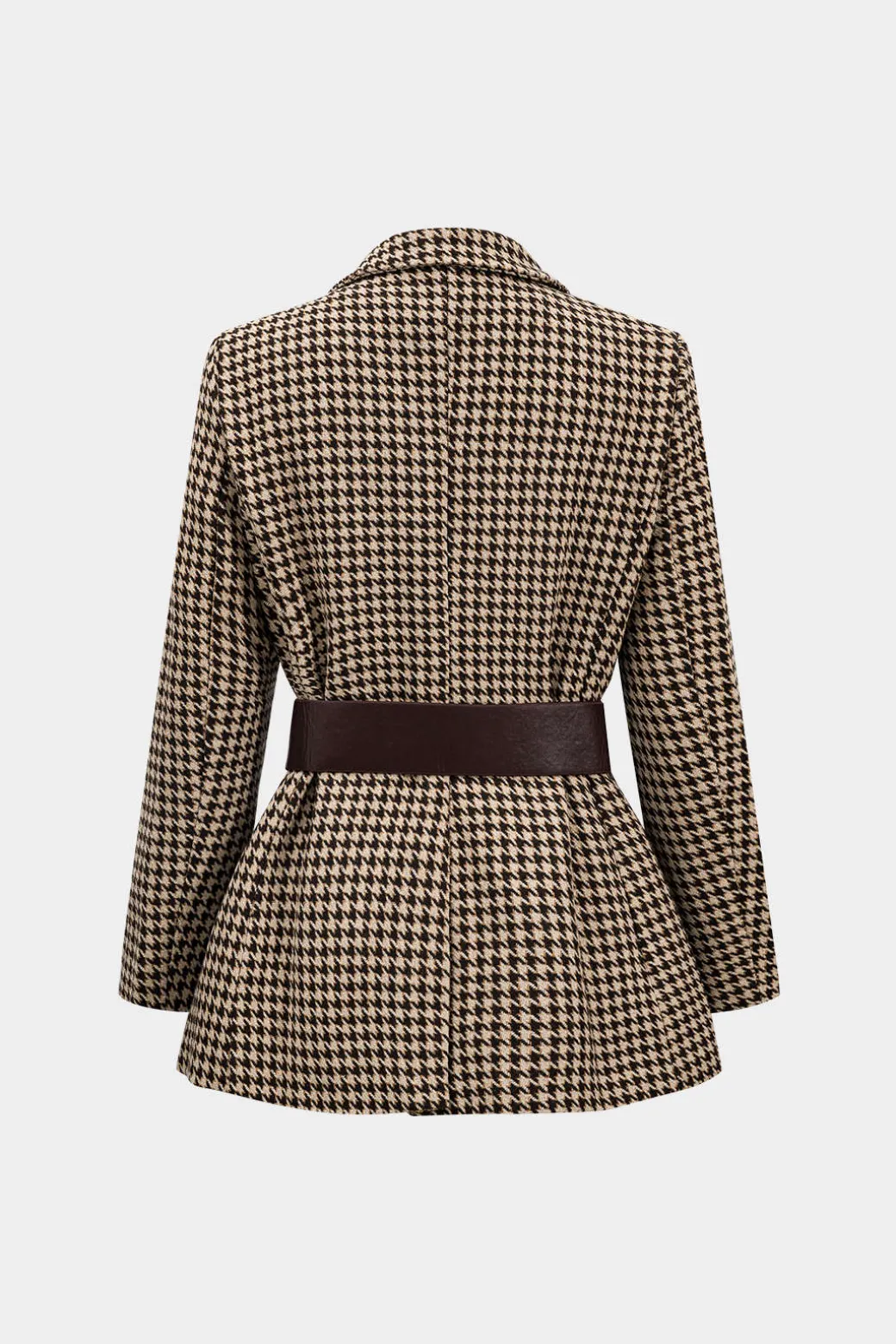 Cheap Houndstooth Notched Lapel Belted Blazer Outerwear | Outerwear