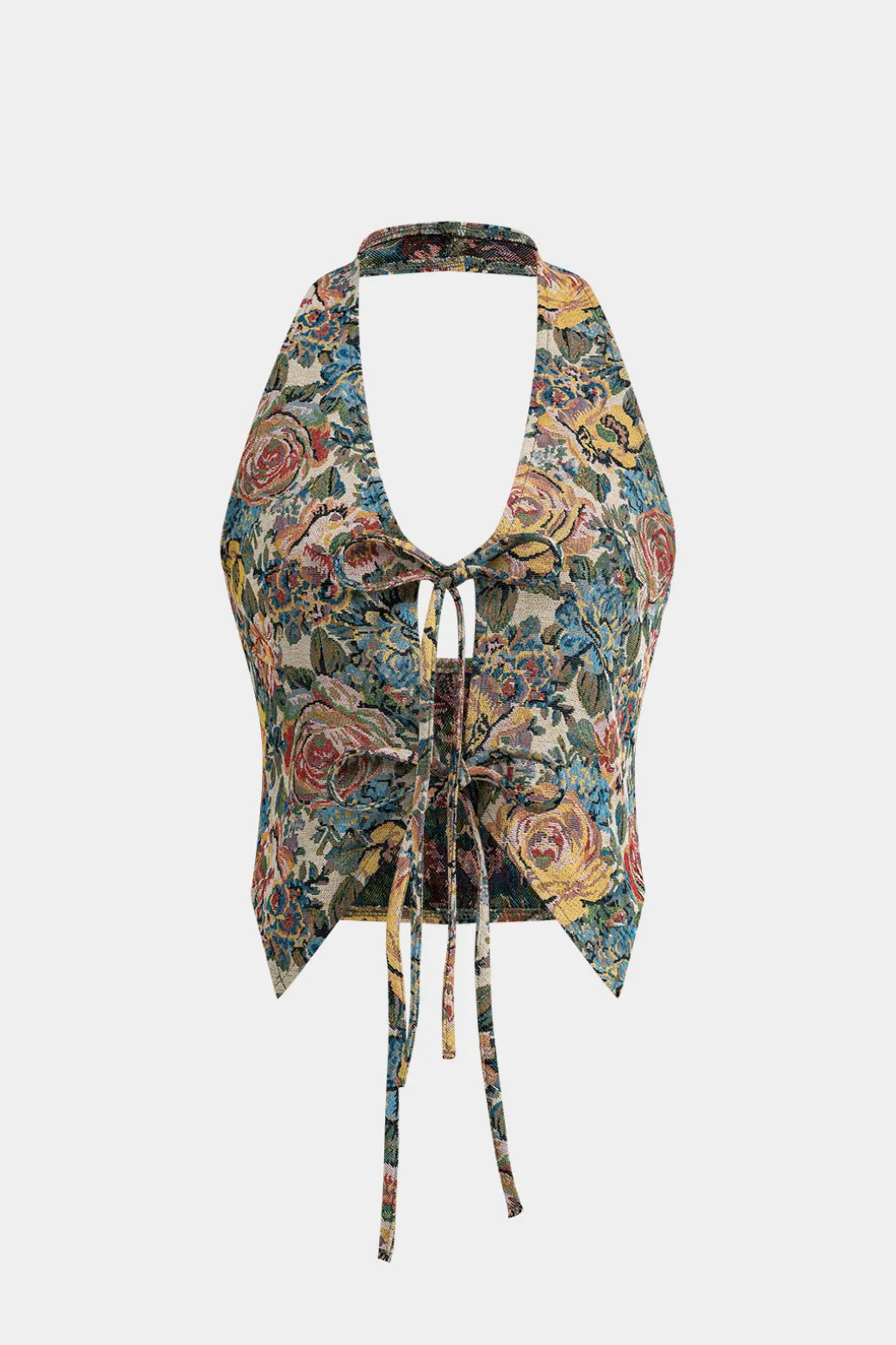 New Jacquard Halter Neck Tie-Up Tank Top Tank Tops & Cami