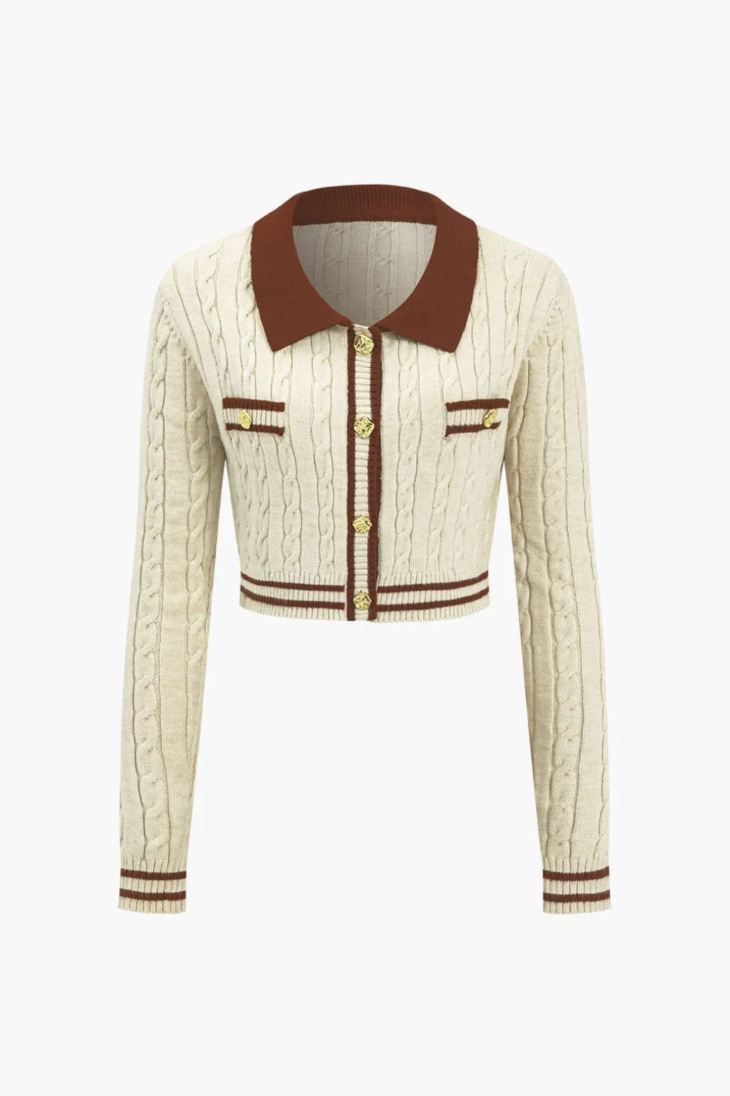 Discount Knit Color Block Button Fake Pockets Long-Sleeve Top Knitwear | Knit Tops