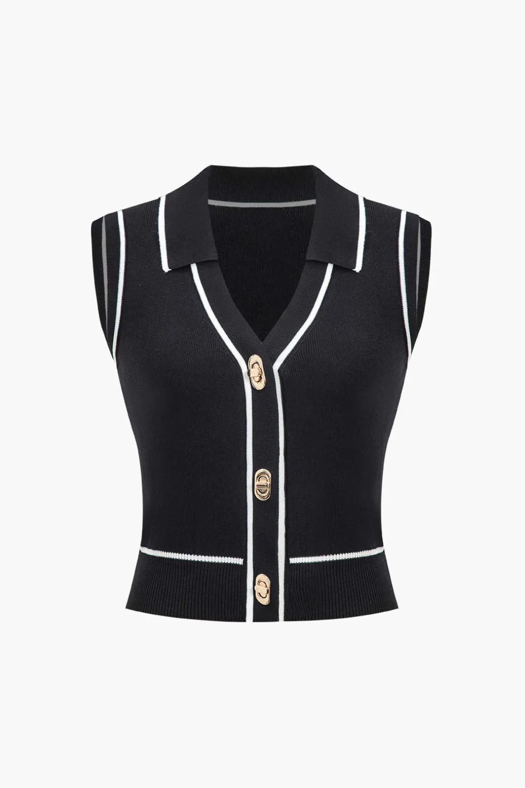 Online Knit Color Block Button Vest Knit Tops
