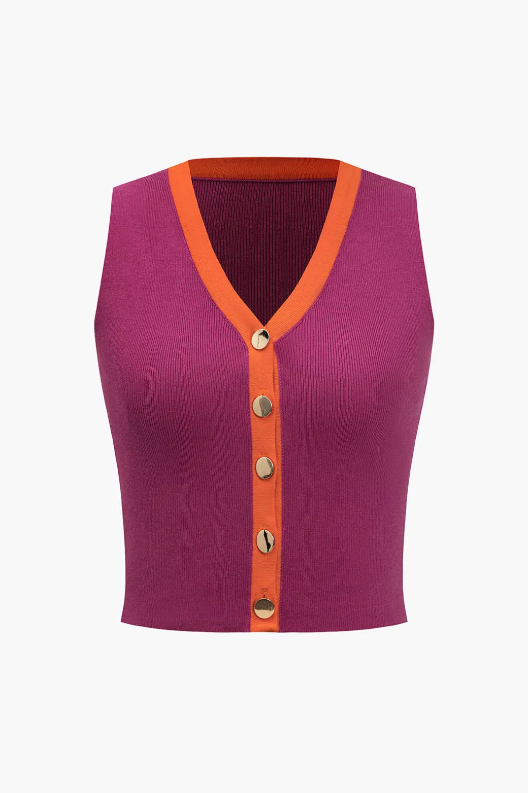 New Knit Color-Block Button Tank Top And Skirt Set Knitwear | Knit Sets